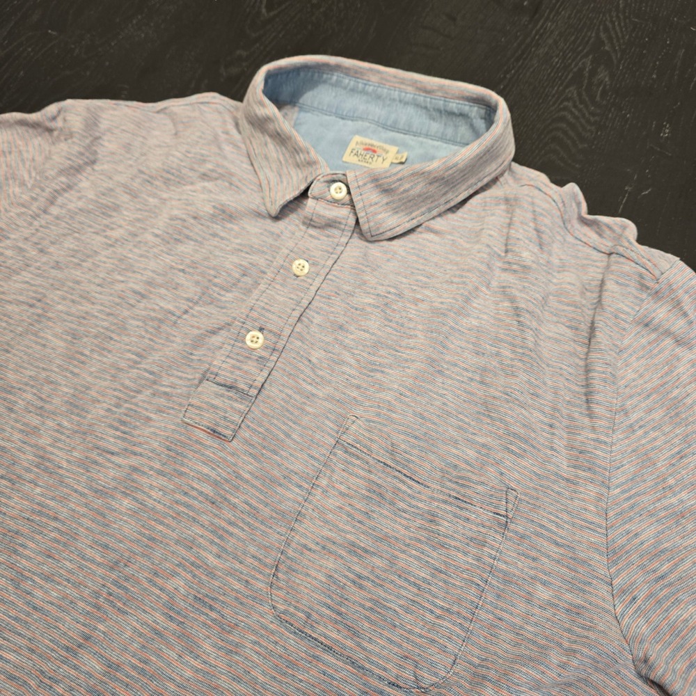 Faherty Brand Mens XL Indigo Dyed Striped Polo Shirt Short Sleeve MKC0033-DKN